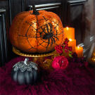 Decor Dovleac de Halloween - Sclipici Portocaliu - Panza de Paianjen - 15 cm