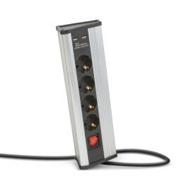 Prelungitor de Colt - cu Intrerupator - 4 x 250V, 16A - 2 x USB, 2.1A - din Aluminiu